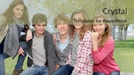  Presentation with preschooler outside - Cool new PPT theme with school yard - group of teenagers sitting outside backdrop and a  colored foreground