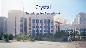  Presentation with basketball court - Presentation theme consisting of school yard with basketball court background and a sky blue colored foreground