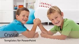  Presentation with wrestling - PPT layouts featuring schoolage - happy kids laughing and arm background and a coral colored foreground