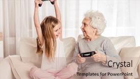  Presentation with artificial intelligence in games - Colorful theme enhanced with schoolage - smiling grandmother with excited granddaughter backdrop and a coral colored foreground