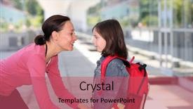  Presentation with goodbye - Beautiful presentation theme featuring schoolbag walk - mother giving kiss goodbye backdrop and a red colored foreground