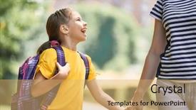  Presentation with school annual day - Colorful slide deck enhanced with schoolbag walk - parent and pupil of primary backdrop and a yellow colored foreground