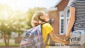  Presentation with give first and u will get back - PPT layouts enhanced with schoolbag walk - parent and pupil of primary background and a coral colored foreground