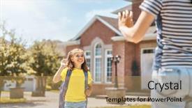 Presentation with parent cultural diversity - Presentation having schoolbag walk - parent and pupil of primary background and a  colored foreground