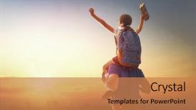  Presentation with school annual day - Audience pleasing PPT theme consisting of schoolbag walk - parent and pupil of primary backdrop and a coral colored foreground