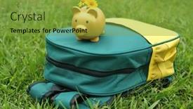  Presentation with piggy bank - Presentation theme having schoolbags-and-piggy-bank background and a seafoam green colored foreground