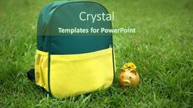  Presentation with piggy bank - PPT theme enhanced with schoolbags-and-piggy-bank background and a tawny brown colored foreground