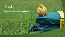  Presentation with piggy bank - Presentation theme featuring schoolbags-and-piggy-bank background and a tawny brown colored foreground
