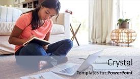  Presentation with african american girl power business - Audience pleasing PPT theme consisting of schoolbooks - african american teenage girl doing backdrop and a light blue colored foreground