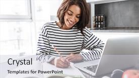  Presentation with african american in computer lab - Presentation theme enhanced with schoolbooks - attractive young african woman using background and a lemonade colored foreground