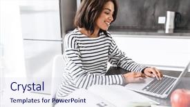  Presentation with african american in computer lab - Amazing presentation theme having schoolbooks - attractive young african woman using backdrop and a sky blue colored foreground