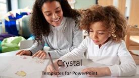  Presentation with infant - Audience pleasing PPT layouts consisting of schoolbooks - female infant school teacher working backdrop and a coral colored foreground