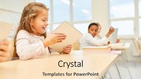  Presentation with technology and career day and elementary school - Audience pleasing slides consisting of schoolbooks - girl as a student backdrop and a  colored foreground