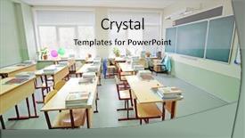  Presentation with class - Colorful PPT theme enhanced with schoolbooks - interior of an empty school backdrop and a light gray colored foreground