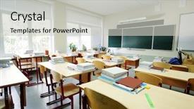 Presentation with class - Cool new theme with schoolbooks - interior of an empty school backdrop and a light gray colored foreground