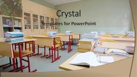  Presentation with class - Slide deck with schoolbooks - interior of an empty school background and a coral colored foreground