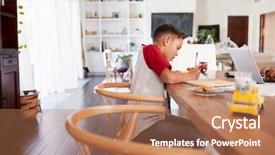  Presentation with dining table - Audience pleasing PPT layouts consisting of schoolbooks - pre-teen boy doing homework sitting backdrop and a  colored foreground