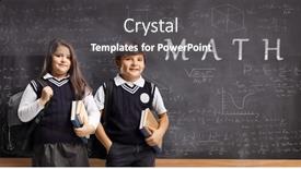  Presentation with math - PPT layouts enhanced with schoolboy-and-schoolgirl-in-uniforms background and a dark gray colored foreground