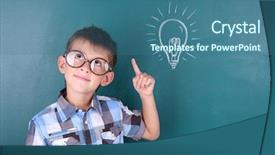  Presentation with blackboard - Colorful presentation theme enhanced with schoolboy-at-blackboard-in-classroom backdrop and a ocean colored foreground