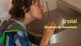  Presentation with water tap - Cool new presentation design with schoolboy drinking water from tap backdrop and a tawny brown colored foreground
