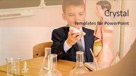  Presentation with chemistry educational - PPT layouts having schoolboy during the lesson of chemistry or biology in school educational concept background and a coral colored foreground