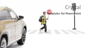  Presentation with pedestrian - Presentation design enhanced with schoolboy-holding-a-stop-traffic background and a white colored foreground