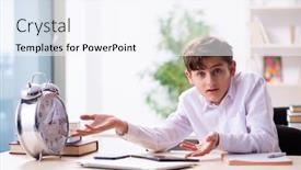  Presentation with classroom management - Slides having schoolboy-in-time-management-concept background and a sky blue colored foreground