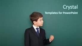  Presentation with school board - Beautiful slide deck featuring schoolboy near the school board backdrop and a ocean colored foreground