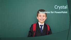  Presentation with school board - Colorful PPT theme enhanced with schoolboy near the school board backdrop and a ocean colored foreground