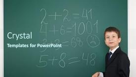  Presentation with school board - Presentation having schoolboy near the school board background and a ocean colored foreground