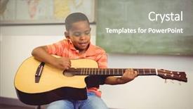  Presentation with guitar - Cool new PPT layouts with schoolboy playing guitar in classroom backdrop and a  colored foreground