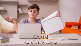  Presentation with home - Theme featuring schoolboy-preparing-for-exams background and a mint green colored foreground