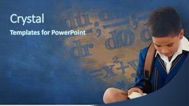  Presentation with reading - PPT theme featuring schoolboy reading book over white background and a ocean colored foreground