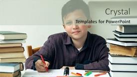  Presentation with homework - Presentation consisting of schoolboy-sits-at-a-table background and a soft green colored foreground