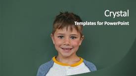  Presentation with elementary school female career day - Beautiful theme featuring schoolboy standing against a greenboard backdrop and a ocean colored foreground