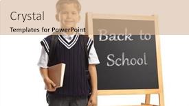  Presentation with chalk board - PPT theme with schoolboy-standing-in-front background and a coral colored foreground