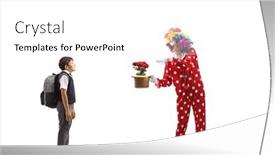  Presentation with clown - PPT layouts enhanced with schoolboy-watching-a-clown-performing background and a white colored foreground