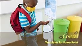  Presentation with school health - Beautiful presentation theme featuring schoolboy-wearing-a-face-mask backdrop and a tawny brown colored foreground