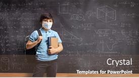  Presentation with face mask - Presentation design featuring schoolboy-wearing-a-protective-face background and a violet colored foreground