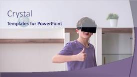  Presentation with virtual - Theme having schoolboy-wearing-virtual-glasses background and a sky blue colored foreground