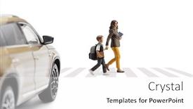  Presentation with pedestrian crossing - Presentation design with schoolboy-with-a-backpack-walking background and a white colored foreground