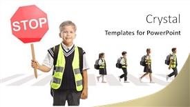  Presentation with street children - Slide deck consisting of schoolboy-with-a-reflective-vest background and a white colored foreground