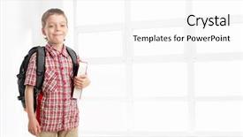  Presentation with elementary school career day and technology - PPT theme having schoolboy with backpack at school background and a  colored foreground