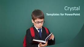  Presentation with school board - Presentation theme enhanced with schoolboy with backpack on school board background background and a ocean colored foreground