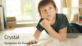  Presentation with carpet - Slide deck with schoolboy with book on carpet background and a  colored foreground
