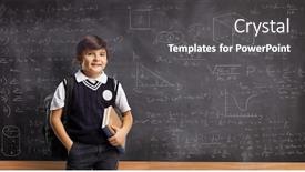  Presentation with math - Beautiful presentation theme featuring schoolboy-with-books-and-backpack backdrop and a dark gray colored foreground