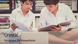  Presentation with high school - PPT theme enhanced with schoolboys in the library best background and a mint green colored foreground