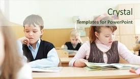  Presentation with school shootings - Theme enhanced with schoolchild behind desks at school background and a  colored foreground