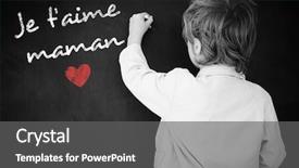  Presentation with mothers - PPT theme featuring schoolchild with blackboard against french mothers day message background and a gray colored foreground