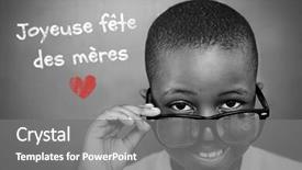  Presentation with mothers day - Slide set consisting of schoolchild with blackboard against french mothers day message background and a gray colored foreground